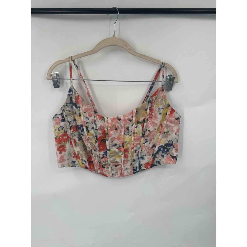 Floral Corset Cropped Top Women Large Colorful Bustier Fairy‎ Whimsical Retro